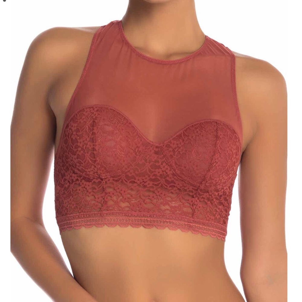 Free People Lace & Mesh Bralette Terracota Sz M